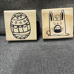 Craft Smart Set of 2 Easter Egg and Rabbit Wooden Rubber Stamps